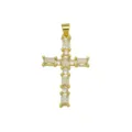 Gold plated cross pendant detailed view featuring sparkling baguette and round cubic zirconia. - DN260310-B (Pendant Only)