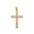Detailed close-up of gold plated cross pendant featuring sparkling pink baguette zirconia stones. - DN260310-C (Pendant Only)