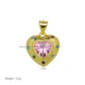 Vista ravvicinata del ciondolo a cuore bagnato d'oro con zircone rosa e pietre colorate. - Stile Cuore Rosa Zirconia (DN260307-D) / Solo Ciondolo (Senza Catena)