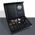 Stainless steel black gold cutlery set 24 pieces fork knife spoon gift box package - 304-C038 Black Gold 24-Piece Gift Box Set (Round Handle)