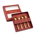 Gold rose spoon and fork set in red gift box, creative dessert coffee cutlery for kitchen home. - Mini Rose Spoon And Fork 4 Pcs Red Box / Titanium Gold