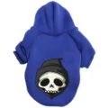 Blue pet hoodie with cartoon skull print, comfortable Halloween dog clothes for small pets. - XS / Halloween Skeleton - Blue