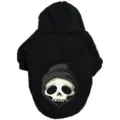 Close up view of black pet hoodie detail showing skull graphic and soft fabric for dogs. - XS / Halloween Skeleton - Black