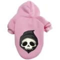 Pink cute pet hoodie for small dogs, stylish skull print Halloween apparel clothing. - Halloween Skeleton - Pink