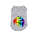 Kleurrijke regenboog lippen print huisdier hondenvest, zachte grijze katoenen kleding voor honden. - XS / Grijs