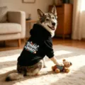 Black dog hoodie sweatshirt with cool back print, warm pet winter apparel for dogs and puppies. - 3XL / Black