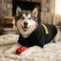 Black dog hoodie for large dogs, warm fleece pet sweatshirt with security print, cozy. - 3XL / Black