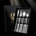 Stainless steel cutlery set with gift box, 4-piece polished knife fork and spoon set. - Natural Color 4-Piece Cutlery Set in Color Box