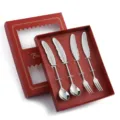 Ensemble Cuillère Et Fourchette En Acier Inoxydable Motif Plume Boîte Cadeau 4Pcs - Ensemble de 4 Pièces Cuillère et Fourchette / Paquet Boîte Rouge / Naturel