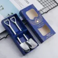Set de regalo de cucharas de pala de acero inoxidable, cucharas de postre creativas en caja. - Juego de 2 cucharas pala puntiaguda y cuadrada en caja azul - Plateado