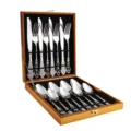 Set di posate di lusso in acciaio inossidabile con coltelli forchette e cucchiai - Set da 16 Pezzi in Scatola di Legno / Colore naturale