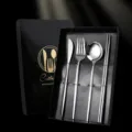 Stainless steel cutlery set with gift box, includes knife fork spoon and chopsticks for dining. - Natural Silverware Set (Knife, Fork, Spoon, Chopsticks) in Color Box