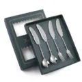 Set de couverts plume en acier inoxydable coffret cadeau avec cuillères et fourchettes. - Ensemble de 4 Pièces Cuillère et Fourchette / Boîte Verte / Naturel