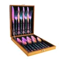 Set de couverts en acier inoxydable arc-en-ciel avec poignées gaufrées vintage. - Set de 16 Pièces en Boîte en Bois / Iridescent