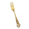Vintage gold stainless steel dinner fork with ornate embossed handle for elegant dining table. - Imperial Court Dinner Fork / Titanium Gold