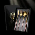 Stainless steel 4-piece cutlery set with gift box, gold and rose gold kitchen tableware. - Pink Gold Knife, Fork, Spoon & Chopsticks Set in Color Box