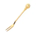 Elegante e raffinata forchetta da frutta dorata in acciaio inossidabile con rosa. - Forchetta Oro Rosa / Oro Titanio
