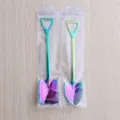 Cucharas de pala de acero inoxidable arcoíris postre helado sandía herramientas creativas - Juego de 2 cucharas pala puntiaguda y cuadrada en bolsa gruesa con cremallera - Multicolor