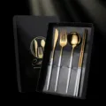 Stainless steel cutlery set with gift box, gold knife fork spoon and chopsticks 4pcs - White Gold Knife, Fork, Spoon & Chopsticks Set in Color Box