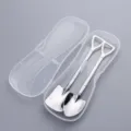 Stainless steel shovel spoon set with storage box, creative flat and pointy dessert spoons. - Two-Piece Set / Silver/Transparent Box