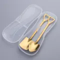 Gold stainless steel shovel spoon set with clear storage case, creative dessert spoon. - Two-Piece Set / Gold/Transparent Box
