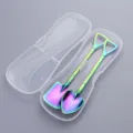 Rainbow stainless steel shovel spoon set, flat and pointed dessert spoons with clear box. - Two-Piece Set / Dazzling/Transparent Box