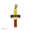 Vergulde geëmailleerde kruis hanger ketting met vlagkleuren hart en lichtgewicht ontwerp. - Hanger Zonder Ketting (DN260327-C)