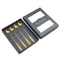 Gold rose spoon set 4pcs stainless steel coffee stirring dessert spoons in elegant gift box - Long Rose Spoon 4 Pcs Green Box / Titanium Gold