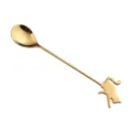 Gouden lepel met lange steel en schattig kattenontwerp voor koffie en desserts. - 304 Zwaaiende kat lepels - Goud
