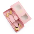 Schattige kat roestvrijstalen bestekset in goud, koffielepel en taartvork in roze geschenkdoos. - 304 roestvrijstalen wenkende kat lepel- & vorkset in roze doos - Goud