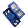 Roestvrijstalen katten lepel en vork cadeauset, schattig dessert bestek in blauwe doos. - 304 roestvrijstalen wenkende kat lepel- & vorkset in blauwe doos - Naturel
