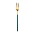 Moderne edelstahl gabel mit goldener laffe und dunkelgrünem griff für den stilvollen tisch. - Pfauengrün Gold - Essgabel