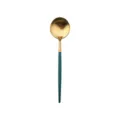 Cuillère en acier inoxydable or brossé poignée sarcelle minimaliste vaisselle coutellerie - Vert paon et or - Cuillère à dessert