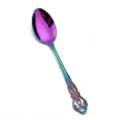 Stainless steel rainbow spoon with vintage hollow carved handle for dining and dessert. - Imperial Court Dinner Spoon / Iridescent