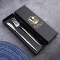 Stainless steel cutlery set with elegant black gift box, modern knife and fork for kitchen table. - Natural Color Knife and Fork Set in Color Box