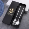 Stainless steel cutlery set with fork and spoon in a luxury gift box for home kitchen dining. - Natural Color Spoon & Fork Color Box Set