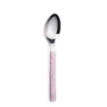 Roestvrijstalen dessertlepel met roze gemarmerde hars handvat en drie metalen klinknagels. - Tafellepel / Glimmend Roze