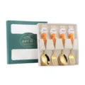 Set cucchiaio e forchetta in acciaio inox coniglietto carino posate dorate scatola - Set da 4 cucchiai e forchette Coniglio carota in scatola verde - Oro