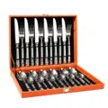 Ensemble de couverts de luxe en acier inoxydable avec poignees romaines dans un coffret orange - Service de couverts argenté, 24 pièces - Boîte en bois orange