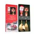 Set di posate di natale in acciaio inox con manici simpatici babbo natale e renna. - Scatola rossa Natale [Cucchiaio Babbo Natale e forchetta alce] - Oro