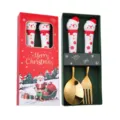 Set cucchiaio forchetta in acciaio inox di Natale simpatico pupazzo di neve scatola regalo - Scatola rossa natalizia [Cucchiaio e forchetta pupazzo di neve] Oro