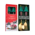 Set di cucchiaio e forchetta in acciaio inossidabile albero di Natale confezione regalo - Scatola rossa natalizia [Cucchiaio e forchetta albero] Oro