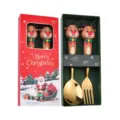 Set regalo di cucchiaio e forchetta in acciaio inossidabile di Natale con simpatica renna. - Scatola rossa natalizia [Cucchiaio e forchetta alce] Oro