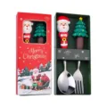 Set regalo di cucchiaio e forchetta di Natale in acciaio inossidabile con Babbo Natale. - Scatola rossa natalizia [Cucchiaio Babbo Natale e forchetta albero] Argento