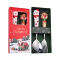 Set di posate in acciaio inox di Natale con manici a tema Babbo Natale e renna in confezione. - Scatola rossa di Natale [Cucchiaio pupazzo di neve e forchetta alce] - Argento