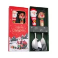 Set di cucchiaio e forchetta in acciaio inossidabile con simpatici manici di Babbo Natale. - Scatola rossa di Natale [Cucchiaio Babbo Natale e forchetta alce] - Argento