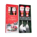 Set cucchiaio forchetta in acciaio inossidabile regalo di Natale con simpatico manico Babbo Natale. - Scatola rossa di Natale [Cucchiaio e forchetta Babbo Natale] - Argento