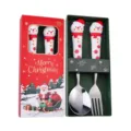 Set regalo di Natale cucchiaio e forchetta in acciaio inox con design carino del pupazzo di neve. - Scatola rossa di Natale [Cucchiaio e forchetta pupazzo di neve] - Argento