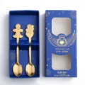 Natale set di cucchiai in acciaio inossidabile con omino di pan di zenzero scatola regalo - Set di 2 Pezzi (Scatola Blu) / (Pan di zenzero e pupazzo di neve) oro - Set da 2 pezzi in scatola blu