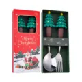 Set di cucchiaio e forchetta in acciaio inossidabile di Natale con manico ad albero. - Scatola rossa di Natale (Cucchiaio e forchetta albero) Argento